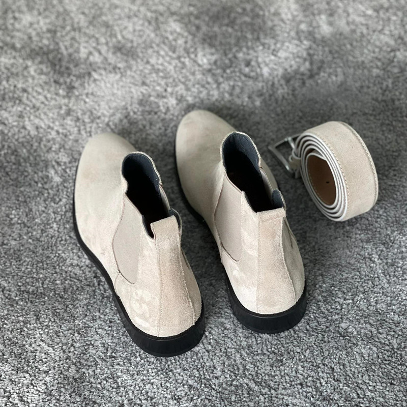 New In Men Chelsea Boots Beige Flock Round Toe Slip-On Business Handmade ανδρικές μπότες Δωρεάν αποστολή Botas De Hombre