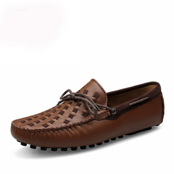 Кожени мъжки обувки Ежедневни равни обувки Мъжки обувки Дишащи мокасини Плъзгащи мокасини Удобни карирани щампи 2019