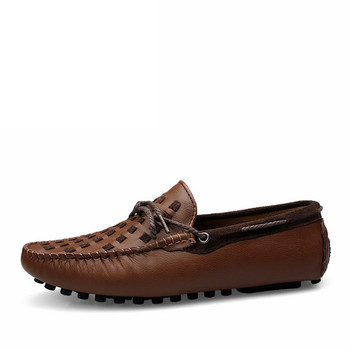 Кожени мъжки обувки Ежедневни равни обувки Мъжки обувки Дишащи мокасини Плъзгащи мокасини Удобни карирани щампи 2019