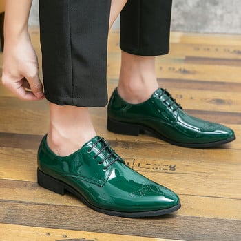 Луксозни дизайнерски остри лъскави зелени черни броги Оксфордски обувки за мъжка официална сватбена абитуриентска рокля Завръщане у дома Zapatos Hombre