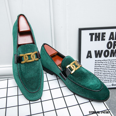 Μόδα ανδρική μυτερή κοτλέ μεταλλική αλυσίδα casual παπούτσια Oxford Επίσημο φόρεμα χορού γάμου Homecoming Zapatillas Hombre