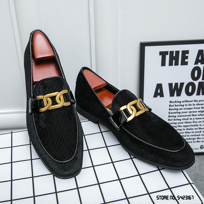 Μόδα ανδρική μυτερή κοτλέ μεταλλική αλυσίδα casual παπούτσια Oxford Επίσημο φόρεμα χορού γάμου Homecoming Zapatillas Hombre