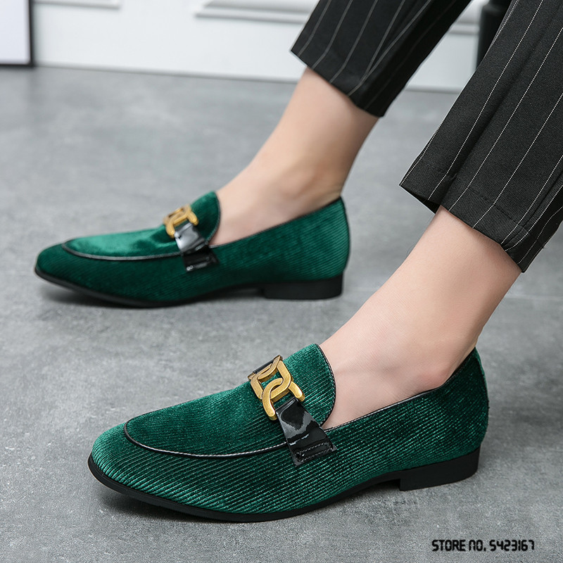 Μόδα ανδρική μυτερή κοτλέ μεταλλική αλυσίδα casual παπούτσια Oxford Επίσημο φόρεμα χορού γάμου Homecoming Zapatillas Hombre