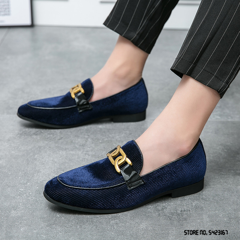 Μόδα ανδρική μυτερή κοτλέ μεταλλική αλυσίδα casual παπούτσια Oxford Επίσημο φόρεμα χορού γάμου Homecoming Zapatillas Hombre