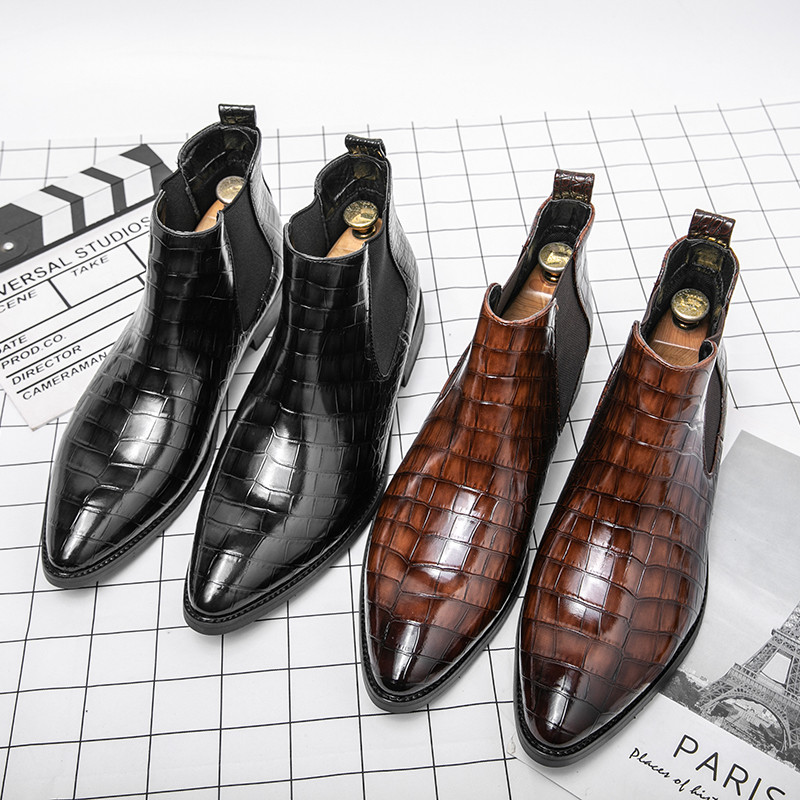 Cizme chelsea maro Cizme pentru bărbați britanice cu vârfuri ocazionale Cizme pentru bărbați cu slip-on Cizme pentru bărbați pentru afaceri negre Cizme din piele pentru bărbați