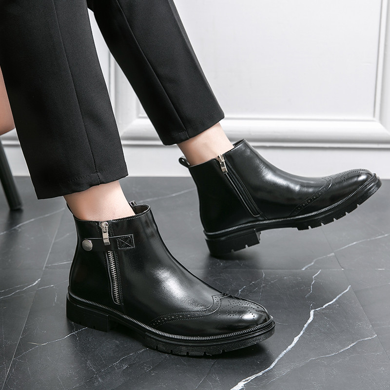 Ευρωπαϊκές και αμερικανικές μπότες Chelsea Ανδρικές καφέ δερμάτινες μπότες Μαύρο φερμουάρ Cowboy Boot Δερμάτινες Casual Business Ανδρικές μπότες