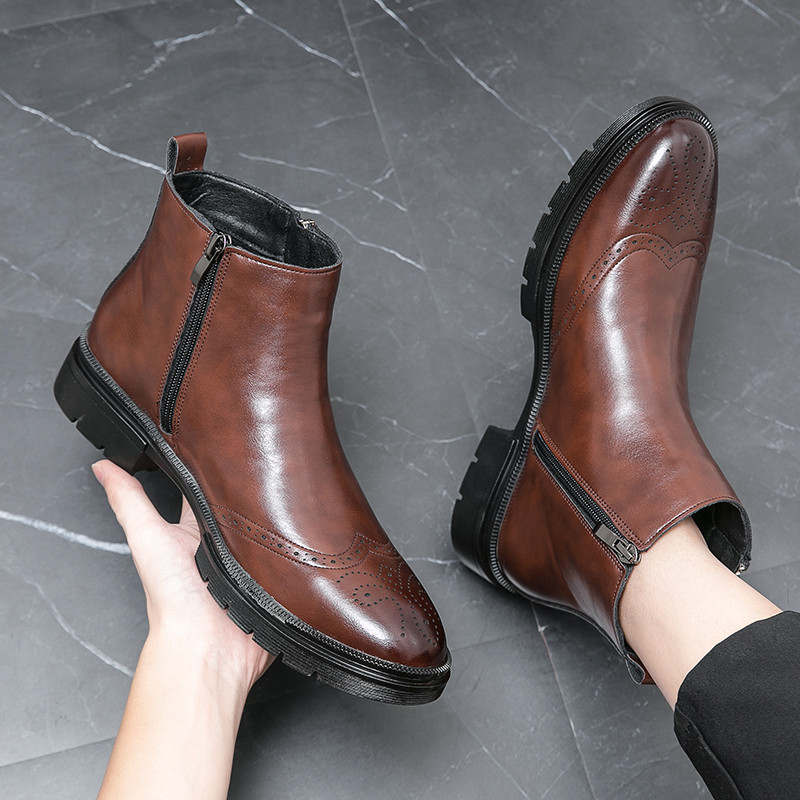 Ευρωπαϊκές και αμερικανικές μπότες Chelsea Ανδρικές καφέ δερμάτινες μπότες Μαύρο φερμουάρ Cowboy Boot Δερμάτινες Casual Business Ανδρικές μπότες