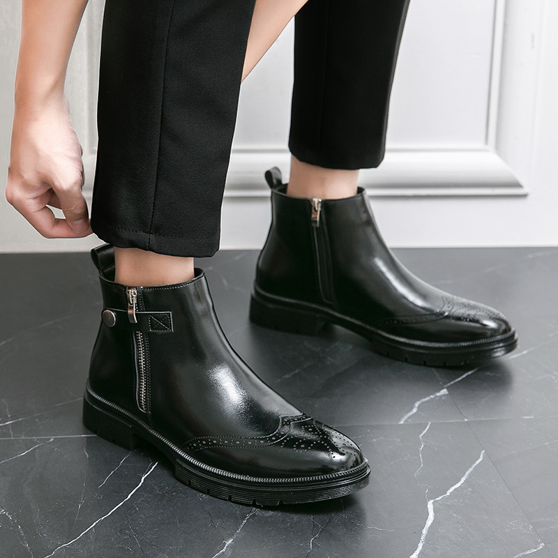 Ευρωπαϊκές και αμερικανικές μπότες Chelsea Ανδρικές καφέ δερμάτινες μπότες Μαύρο φερμουάρ Cowboy Boot Δερμάτινες Casual Business Ανδρικές μπότες