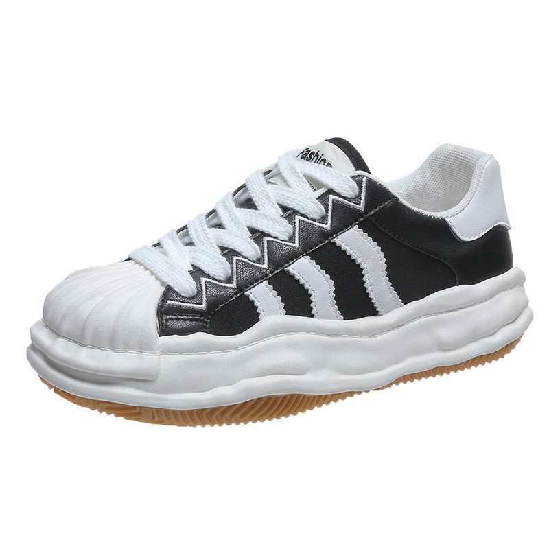 Femeie cu talpă groasă Cap de coajă Pantofi albi mici Studenți Tot-se potrivesc Stil de primăvară Pantof unic Pantofi de sport pentru petrecere a timpului liber Pantofi de maree rece