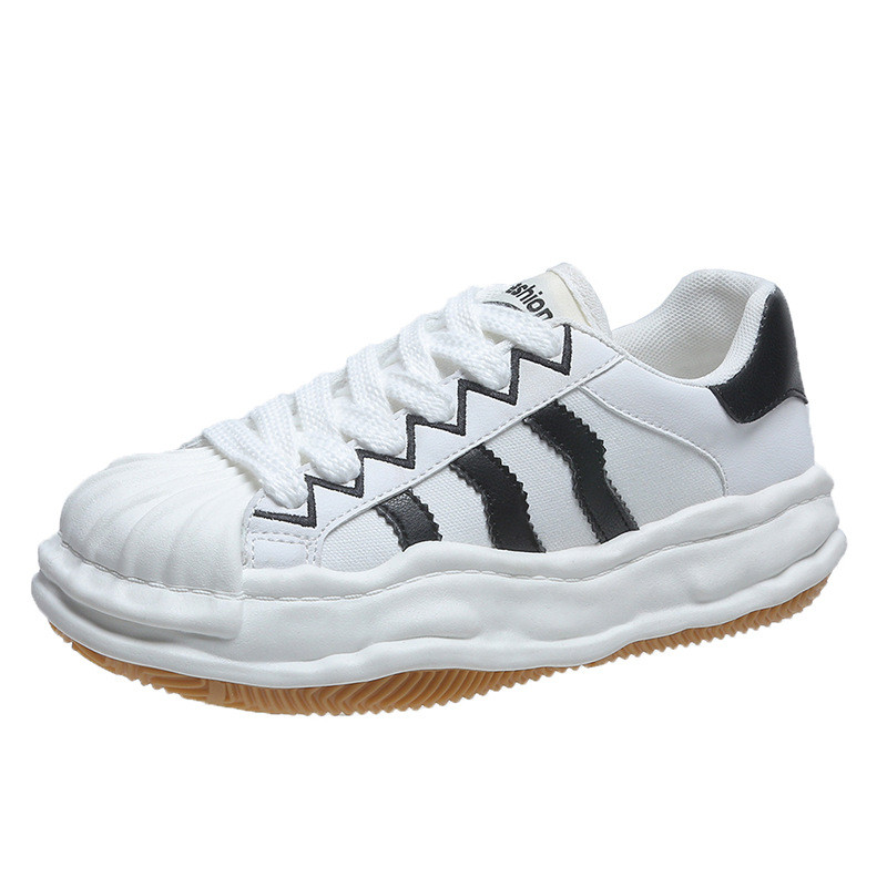 Femeie cu talpă groasă Cap de coajă Pantofi albi mici Studenți Tot-se potrivesc Stil de primăvară Pantof unic Pantofi de sport pentru petrecere a timpului liber Pantofi de maree rece