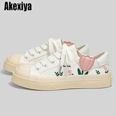 Moteriški sportbačiai 2023 m. Ruduo Nauji gėlėti mergaičių batai Saldūs mieli laisvalaikio batai Suvarstomi storu padu drobiniai batai tulpiniai moteriški batai