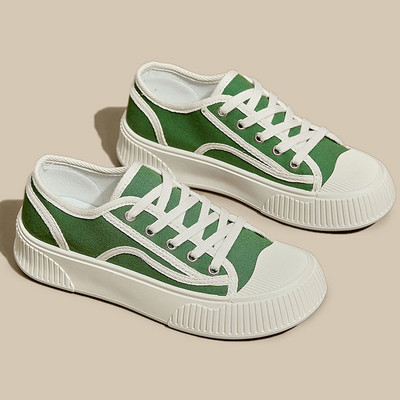 Bijele cipele Houndstooth uzorak dvostruke platnene cipele Ženske platforme na vezivanje Ravna srednja peta Ležerne ženske vulkanizirane cipele