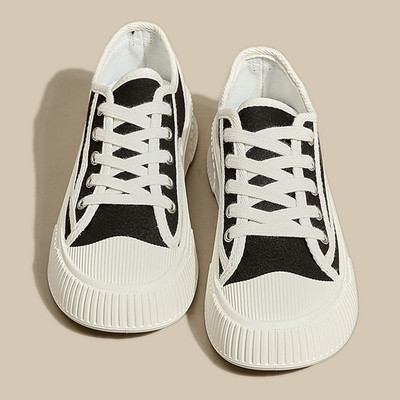 Bijele cipele Houndstooth uzorak dvostruke platnene cipele Ženske platforme na vezivanje Ravna srednja peta Ležerne ženske vulkanizirane cipele