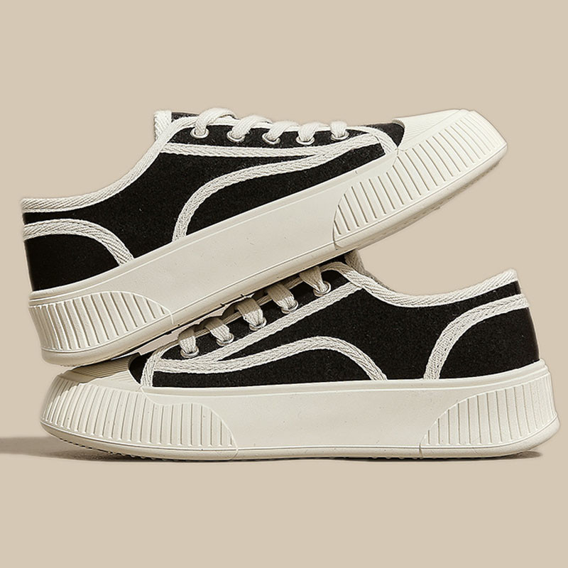 Bijele cipele Houndstooth uzorak dvostruke platnene cipele Ženske platforme na vezivanje Ravna srednja peta Ležerne ženske vulkanizirane cipele