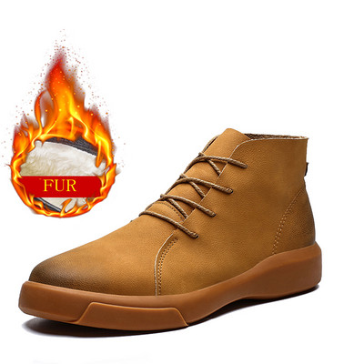 Blană de iarnă Cizme Chelsea calde pentru bărbați Cizme vintage din piele intoarsa de marcă de modă Cizme de lucru pentru exterior Cizme cu talpă moale