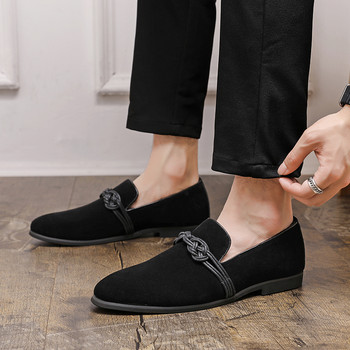 Големи размери Мъжки телешка велурена кожа 2023 Driving Casual Slip On Black Loafers Flats Мъжки мокасини Италиански мъжки дизайнерски маркови обувки