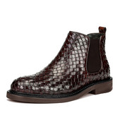 Cizme chelsea pentru bărbați din piele cu model de țesătură din piele pantofi pentru bărbați pantofi business cu slip-on pantofi rochie formale botine la gleznă