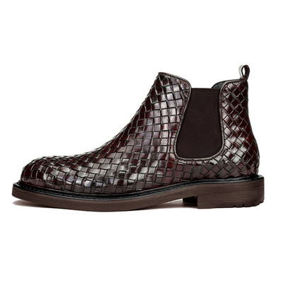 Cizme chelsea pentru bărbați din piele cu model de țesătură din piele pantofi pentru bărbați pantofi business cu slip-on pantofi rochie formale botine la gleznă