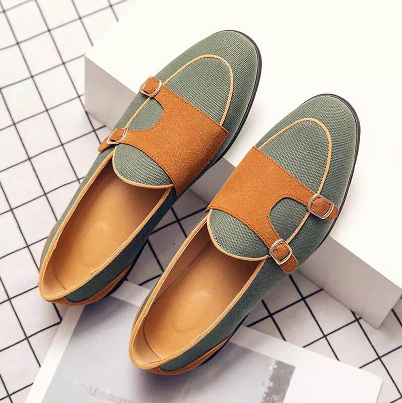 Νέα βρετανικά Vintage Mix Color Monk Strap παπούτσια για άντρες βραδινό φόρεμα γάμου υποδήματα γραφείου Prom Sapato Social Masculino 38-46