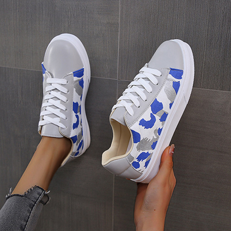 Cipele s modnim printom na vezivanje Ženske ravne cipele s okruglim prstima Mješovite boje Debeli potplat Niske cipele Four Seasons Tenisice za žene