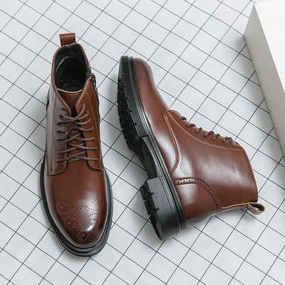 Φθινόπωρο/χειμώνα ιταλικό χειροποίητο 100% Chelsea Boots Ανδρικές καφέ μπότες αμερικανικού στυλ Brogues combat boots man botas militares hombre