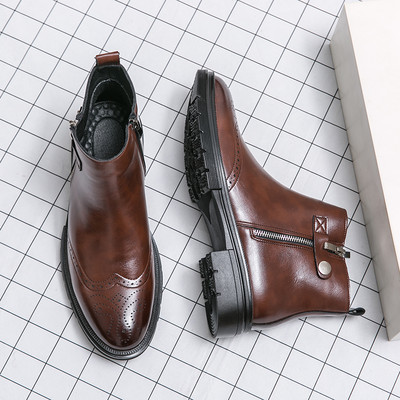 Φθινόπωρο/χειμώνα ιταλικό χειροποίητο 100% Chelsea Boots Ανδρικές καφέ μπότες αμερικανικού στυλ Brogues combat boots man botas militares hombre