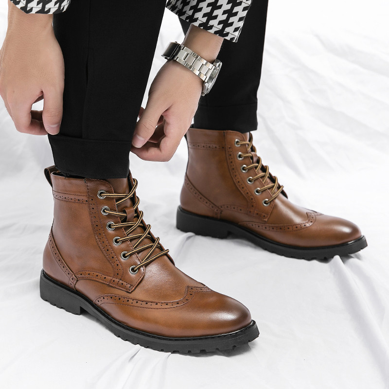 Φθινόπωρο/χειμώνα ιταλικό χειροποίητο 100% Chelsea Boots Ανδρικές καφέ μπότες αμερικανικού στυλ Brogues combat boots man botas militares hombre