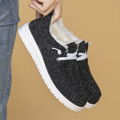 Γυναικεία επίπεδη παπούτσια χαμηλού κοψίματος Χειμώνας 2024 Νέα βελούδινα ζεστά άνετα παπούτσια χιονιού για εσωτερικούς χώρους Αθλητικά παπούτσια από βαμβάκι