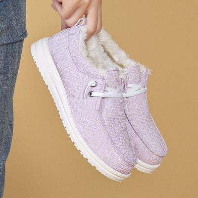 Γυναικεία επίπεδη παπούτσια χαμηλού κοψίματος Χειμώνας 2024 Νέα βελούδινα ζεστά άνετα παπούτσια χιονιού για εσωτερικούς χώρους Αθλητικά παπούτσια από βαμβάκι