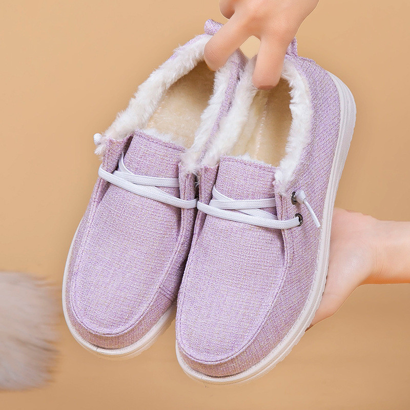 Γυναικεία επίπεδη παπούτσια χαμηλού κοψίματος Χειμώνας 2024 Νέα βελούδινα ζεστά άνετα παπούτσια χιονιού για εσωτερικούς χώρους Αθλητικά παπούτσια από βαμβάκι