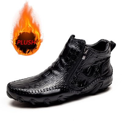 Muške čizme Ležerne cipele od krokodilske kože Kožne gležnjače Jesen Zima Dodatak od pamuka Luksuzna obuća 2020 Novo za muškarce