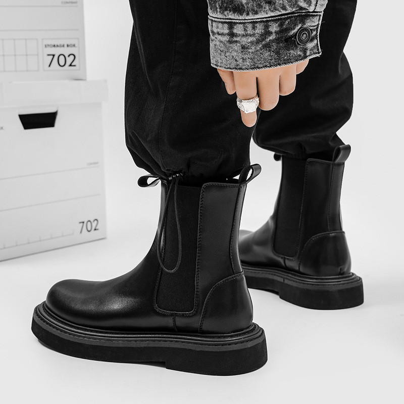 Cizme Chelsea cu platformă noi Cizme negre pentru bărbați Pantofi grosi Cizme vintage din pentru bărbați