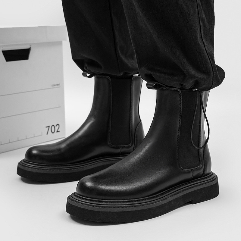 Cizme Chelsea cu platformă noi Cizme negre pentru bărbați Pantofi grosi Cizme vintage din pentru bărbați