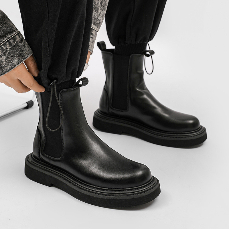 Cizme Chelsea cu platformă noi Cizme negre pentru bărbați Pantofi grosi Cizme vintage din pentru bărbați
