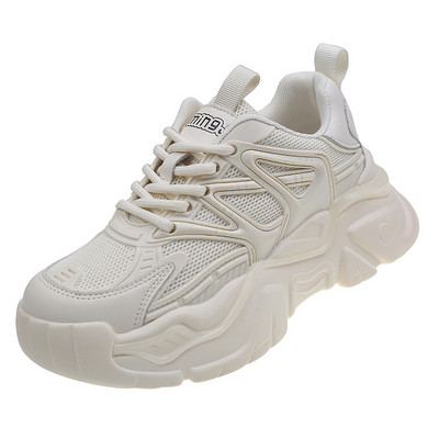 Γυναικεία παπούτσια με κορδόνια με μεσαίο τακούνι 2023 άνοιξη και φθινόπωρο με στρογγυλή πλατφόρμα με δίχτυα γυναικεία παπούτσια sneakers γυναικεία αθλητικά παπούτσια