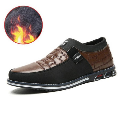 [Keep Warm] Ανδρικά παπούτσια Loafers για άντρες Επώνυμα δερμάτινα παπούτσια Ανδρικά παπούτσια καθημερινά Slip on μαύρα παπούτσια οδήγησης