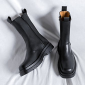 Cizme Chelsea din piele despicată de modă pentru bărbați Botine cu fermoar Încălțăminte pentru bărbați Cizme clasice cu platformă