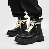 Cizme de motocicletă cu platformă din pentru bărbați Cizme cu șireturi pentru bărbați, cu fermoar lateral, pantofi casual, pantofi rock