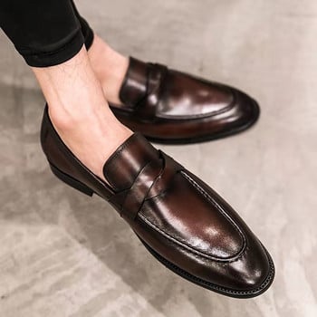 Плюс размер 38-48 Мъжки кожени ретро официални обувки за мъже Черни кафяви сватбени мокасини Hombre Moccasin Derby Ежедневни обувки