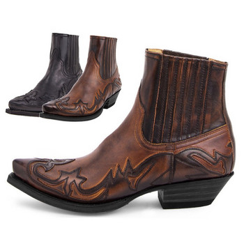 2023 Западни каубойски ботуши за мъже, жени, размер 35-48, дизайн на бродерия, остри обувки, мъжки ботуши до глезена, унисекс кожени ботуши