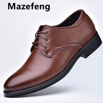 Mazefeng Нови мъжки кожени обувки Бизнес мъжки обувки Модни ежедневни сватбени обувки Удобни мъжки обувки с остри едноцветни мъжки обувки