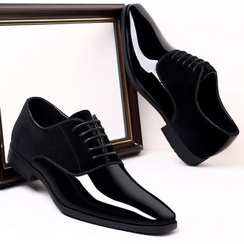 Класически PU лачени обувки за мъже Ежедневни бизнес обувки с връзки Официални офис работни обувки за мъжко парти Сватбени оксфордки