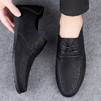 Кожени мъжки обувки Модни официални мъжки обувки Мокасини Италиански дишащи мъжки обувки за шофиране Черни плюс размер 38-47