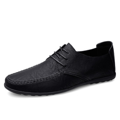 Кожени мъжки обувки Модни официални мъжки обувки Мокасини Италиански дишащи мъжки обувки за шофиране Черни плюс размер 38-47