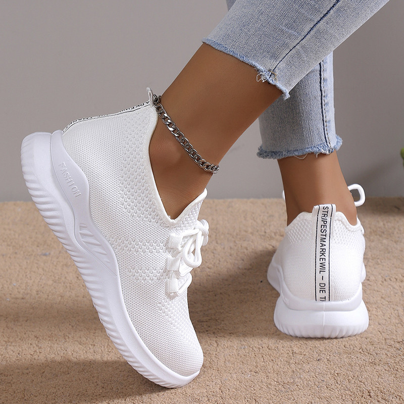 Bijele tenisice na vezanje za žene Jesen 2023. Prozračne sportske cipele za pletenje Ženske neklizajuće mekane čarape Cipele