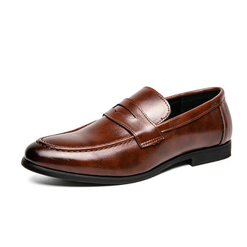 Модни кожени мъжки обувки Рокля с приплъзващи се мокасини Бизнес обувки Мъжки сватбени ежедневни обувки