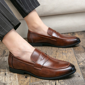 Модни кожени мъжки обувки Рокля с приплъзващи се мокасини Бизнес обувки Мъжки сватбени ежедневни обувки