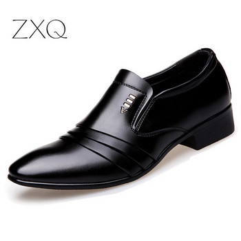 Луксозна марка PU кожени модни мъжки бизнес рокли мокасини Заострени черни обувки Оксфордски дишащи официални сватбени обувки