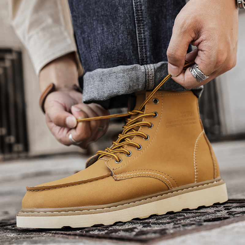 Κίτρινα δερμάτινα Chelsea Ankle Boots Ανδρικά παπούτσια με δωρεάν αποστολή Χειμερινές μπότες ανδρικές μπότες Chelsea Lace Up Δερμάτινες μπότες ανδρικές