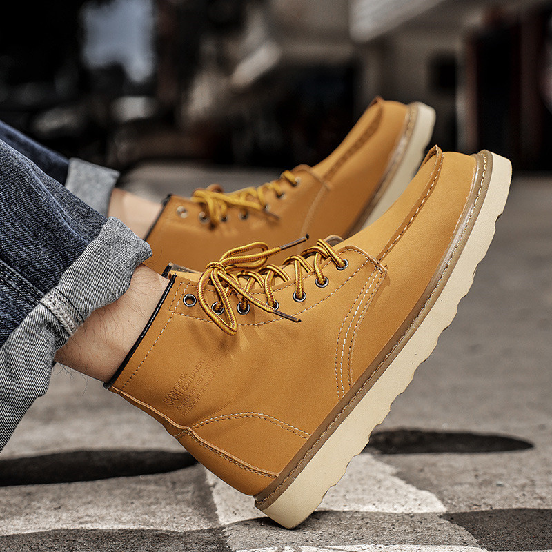 Κίτρινα δερμάτινα Chelsea Ankle Boots Ανδρικά παπούτσια με δωρεάν αποστολή Χειμερινές μπότες ανδρικές μπότες Chelsea Lace Up Δερμάτινες μπότες ανδρικές